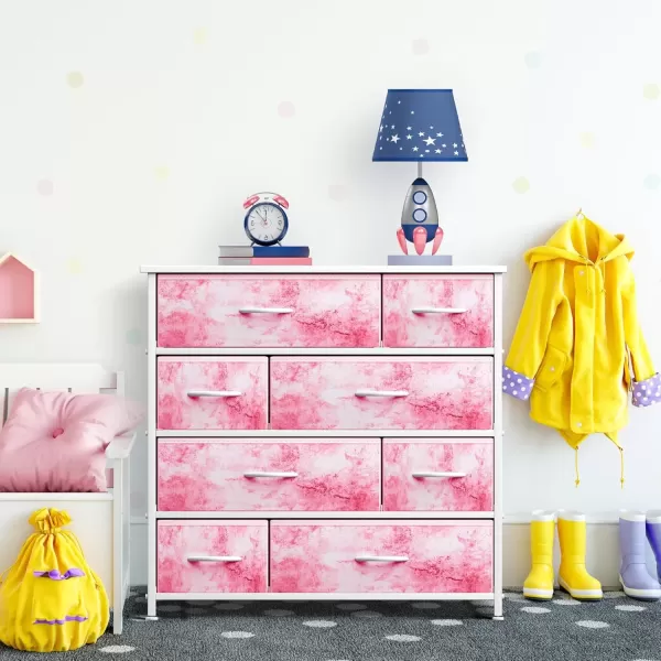imageSorbus Dresser with 8 Drawers  Furniture Storage Chest for Kids Teens Bedroom Nursery Playroom Clothes Toys  Steel Frame Wood Top Fabric Bins PastelTiedye Pink
