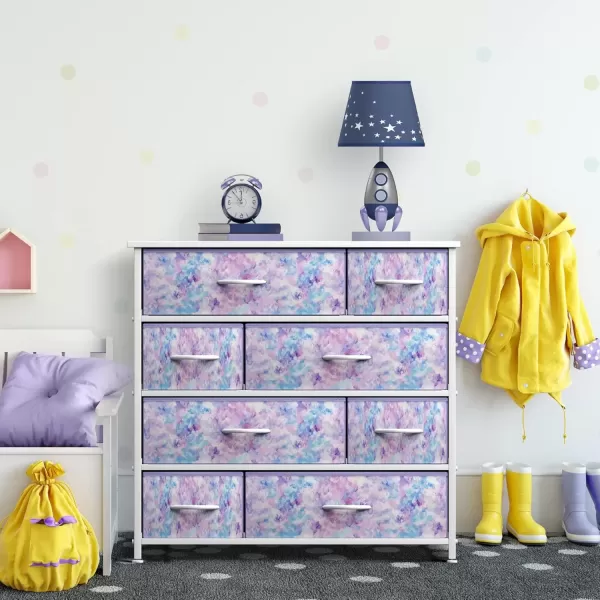 imageSorbus Dresser with 8 Drawers  Furniture Storage Chest for Kids Teens Bedroom Nursery Playroom Clothes Toys  Steel Frame Wood Top Fabric Bins PastelTiedye Purple