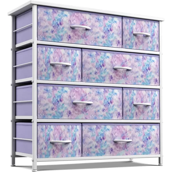 imageSorbus Dresser with 8 Drawers  Furniture Storage Chest for Kids Teens Bedroom Nursery Playroom Clothes Toys  Steel Frame Wood Top Fabric Bins PastelTiedye Purple