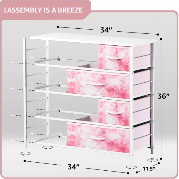 imageSorbus Dresser with 8 Drawers  Furniture Storage Chest for Kids Teens Bedroom Nursery Playroom Clothes Toys  Steel Frame Wood Top Fabric Bins PastelTiedye Pink