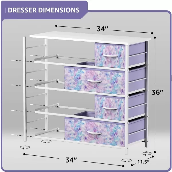 imageSorbus Dresser with 8 Drawers  Furniture Storage Chest for Kids Teens Bedroom Nursery Playroom Clothes Toys  Steel Frame Wood Top Fabric Bins PastelTiedye Purple