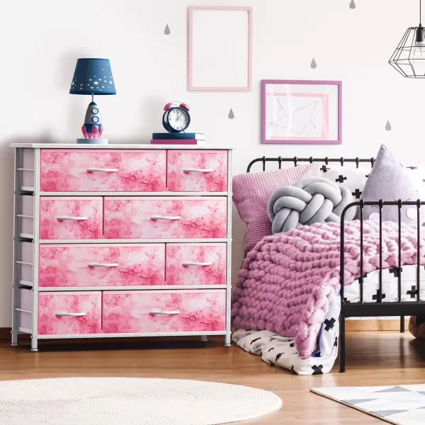 imageSorbus Dresser with 8 Drawers  Furniture Storage Chest for Kids Teens Bedroom Nursery Playroom Clothes Toys  Steel Frame Wood Top Fabric Bins PastelTiedye Pink