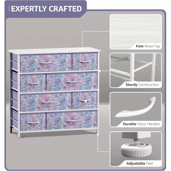 imageSorbus Dresser with 8 Drawers  Furniture Storage Chest for Kids Teens Bedroom Nursery Playroom Clothes Toys  Steel Frame Wood Top Fabric Bins PastelTiedye Purple