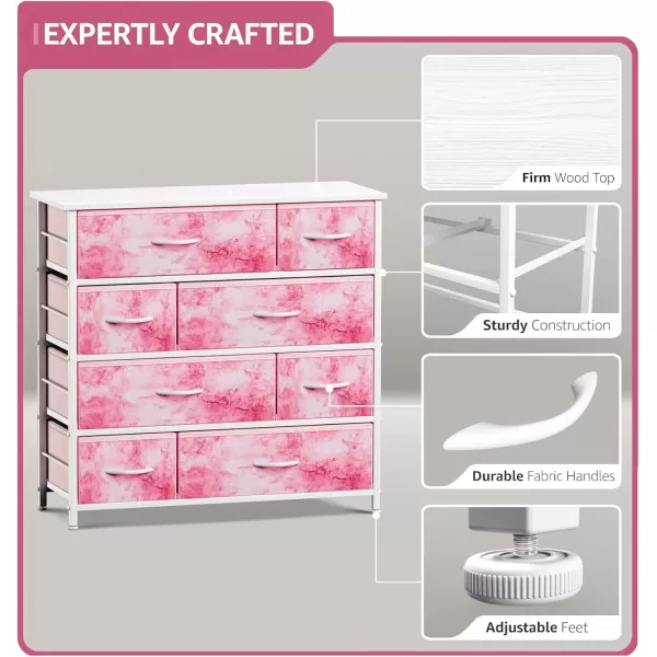 imageSorbus Dresser with 8 Drawers  Furniture Storage Chest for Kids Teens Bedroom Nursery Playroom Clothes Toys  Steel Frame Wood Top Fabric Bins PastelTiedye Pink