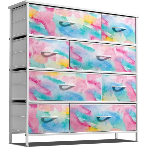 imageSorbus Dresser with 8 Drawers  Furniture Storage Chest for Kids Teens Bedroom Nursery Playroom Clothes Toys  Steel Frame Wood Top Fabric Bins PastelWatercolor
