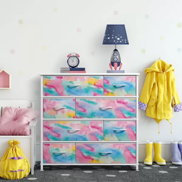 imageSorbus Dresser with 8 Drawers  Furniture Storage Chest for Kids Teens Bedroom Nursery Playroom Clothes Toys  Steel Frame Wood Top Fabric Bins PastelWatercolor