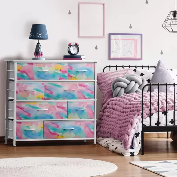 imageSorbus Dresser with 8 Drawers  Furniture Storage Chest for Kids Teens Bedroom Nursery Playroom Clothes Toys  Steel Frame Wood Top Fabric Bins PastelWatercolor