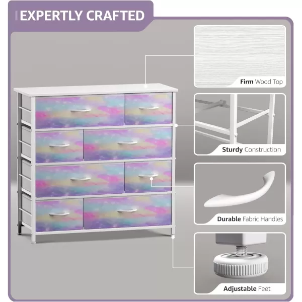 imageSorbus Dresser with 8 Drawers  Furniture Storage Chest for Kids Teens Bedroom Nursery Playroom Clothes Toys  Steel Frame Wood Top Fabric Bins PinkRainbow Sparkle