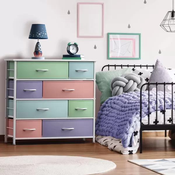 imageSorbus Dresser with 8 Drawers  Furniture Storage Chest for Kids Teens Bedroom Nursery Playroom Clothes Toys  Steel Frame Wood Top Fabric Bins Tiedye PurplePastel