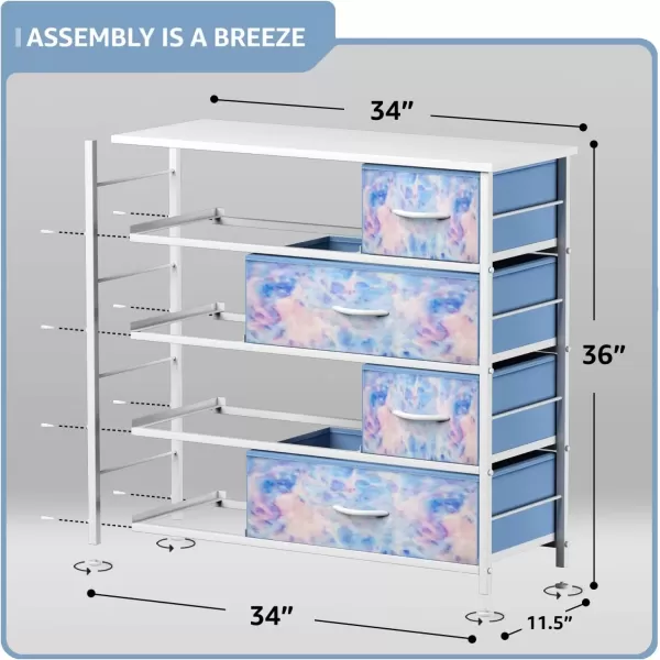 imageSorbus Dresser with 8 Drawers  Furniture Storage Chest for Kids Teens Bedroom Nursery Playroom Clothes Toys  Steel Frame Wood Top Fabric Bins Tiedye PurplePastel Tyedie