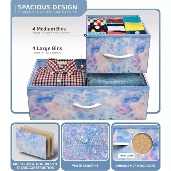 imageSorbus Dresser with 8 Drawers  Furniture Storage Chest for Kids Teens Bedroom Nursery Playroom Clothes Toys  Steel Frame Wood Top Fabric Bins Tiedye PurplePastel Tyedie