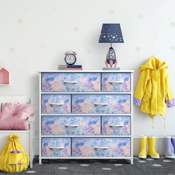 imageSorbus Dresser with 8 Drawers  Furniture Storage Chest for Kids Teens Bedroom Nursery Playroom Clothes Toys  Steel Frame Wood Top Fabric Bins Tiedye PurplePastel Tyedie