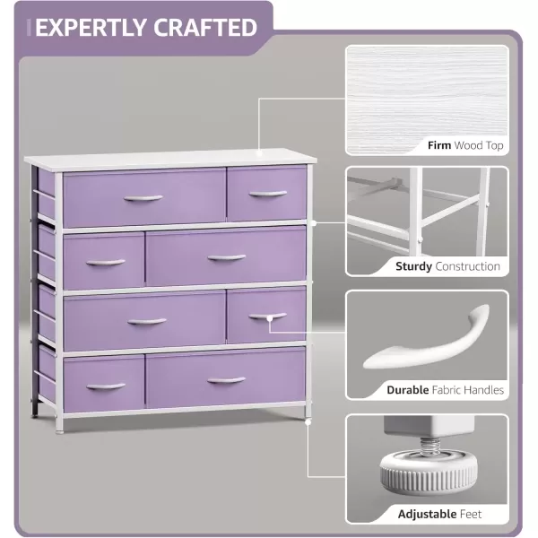 imageSorbus Dresser with 8 Drawers  Furniture Storage Chest for Kids Teens Bedroom Nursery Playroom Clothes Toys  Steel Frame Wood Top Fabric Bins Tiedye PurplePurple