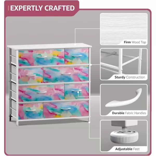 imageSorbus Dresser with 8 Drawers  Furniture Storage Chest for Kids Teens Bedroom Nursery Playroom Clothes Toys  Steel Frame Wood Top Fabric Bins Tiedye PurpleWatercolor