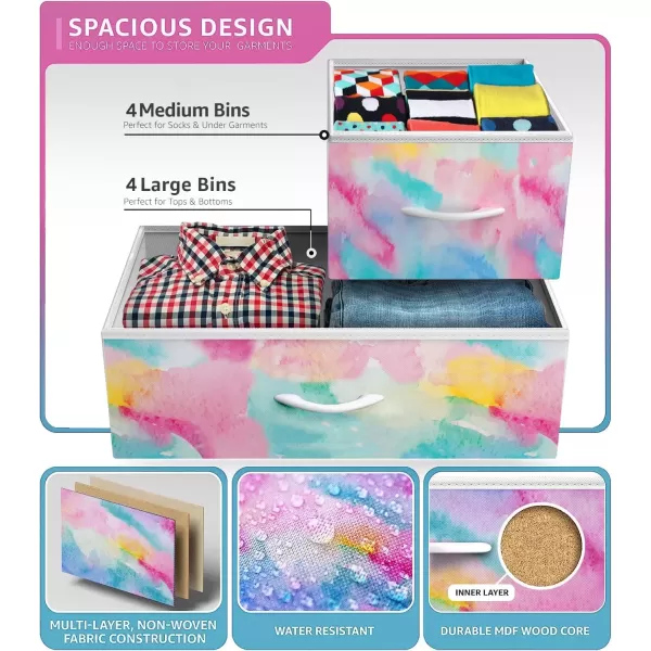 imageSorbus Dresser with 8 Drawers  Furniture Storage Chest for Kids Teens Bedroom Nursery Playroom Clothes Toys  Steel Frame Wood Top Fabric Bins Tiedye PurpleWatercolor