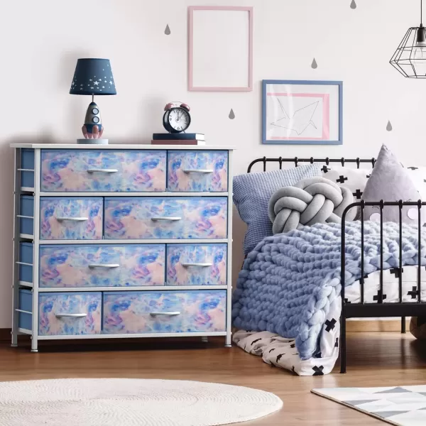 imageSorbus Dresser with 8 Drawers  Furniture Storage Chest for Kids Teens Bedroom Nursery Playroom Clothes Toys  Steel Frame Wood Top Fabric Bins Tiedye PurplePastel Tyedie