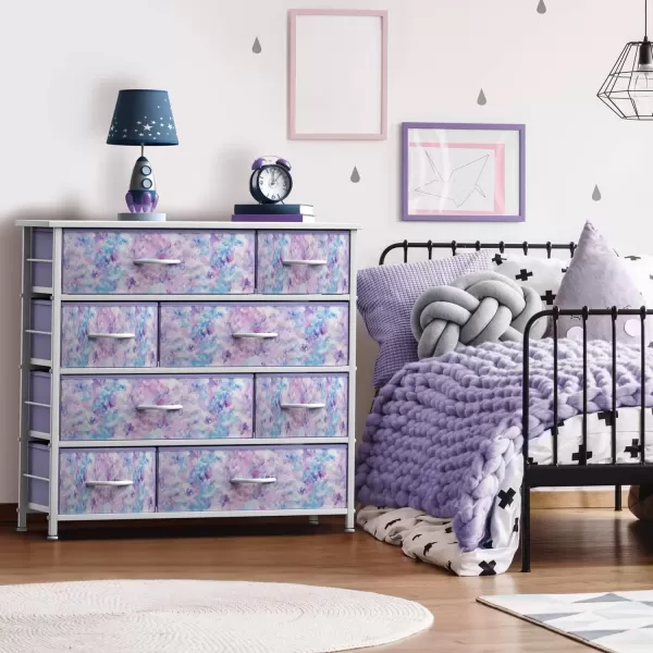 imageSorbus Dresser with 8 Drawers  Furniture Storage Chest for Kids Teens Bedroom Nursery Playroom Clothes Toys  Steel Frame Wood Top Fabric Bins Tiedye PurpleTiedye Purple