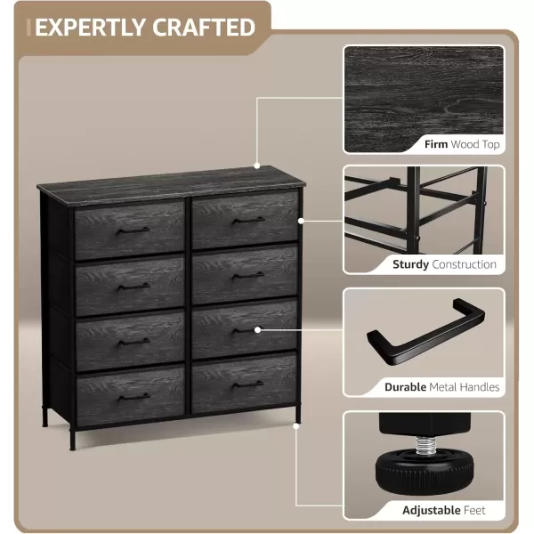 imageSorbus Dresser with 8 Faux Wood Drawers  Chest Organizer Unit with Steel Frame Wood Top ampamp Handle Easy Pull Fabric Bins for Clothes  Storage Furniture for Bedroom Hallway Living Room ampamp Closet