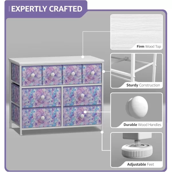 imageSorbus Fabric Dresser for Kids Bedroom  Chest of 8 Drawers Storage Tower Clothing Organizer for Closet for Playroom for Nursery Steel Frame Fabric Bins  Knob Handle Tiedye PurpleTiedye Purple