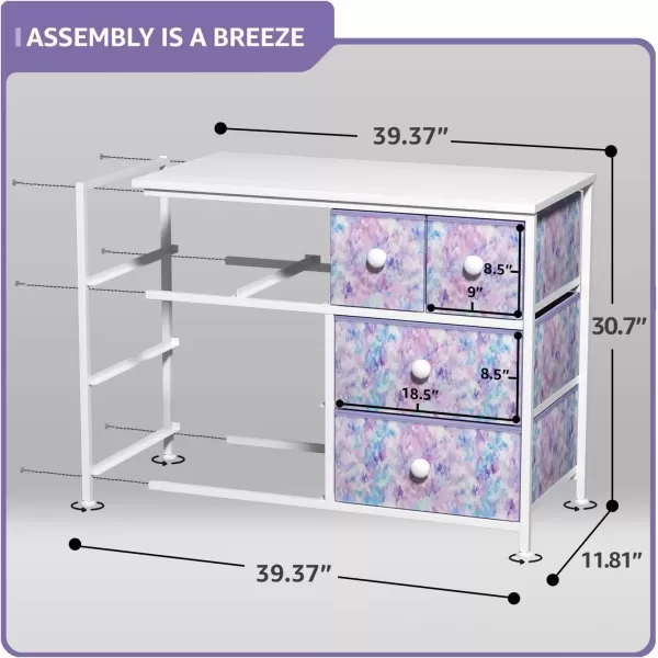 imageSorbus Fabric Dresser for Kids Bedroom  Chest of 8 Drawers Storage Tower Clothing Organizer for Closet for Playroom for Nursery Steel Frame Fabric Bins  Knob Handle Tiedye PurpleTiedye Purple