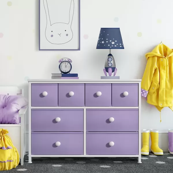 imageSorbus Fabric Dresser for Kids Bedroom  Chest of 8 Drawers Storage Tower Clothing Organizer for Closet for Playroom for Nursery Steel Frame Fabric Bins  Knob Handle Tiedye PurplePastel Purple