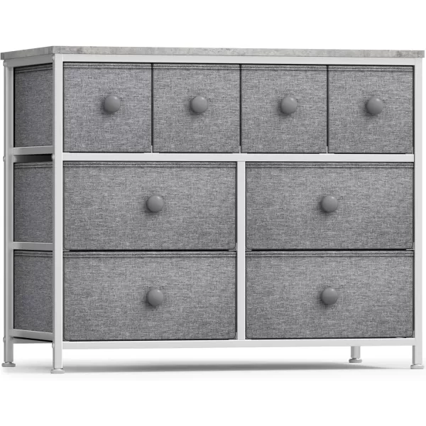 imageSorbus Fabric Dresser for Kids Bedroom  Chest of 8 Drawers Storage Tower Clothing Organizer for Closet for Playroom for Nursery Steel Frame Fabric Bins  Knob Handle Tiedye PurpleGrey