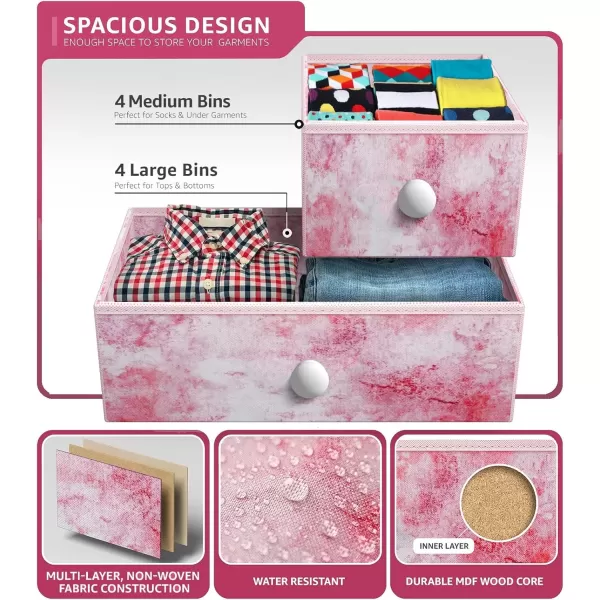 imageSorbus Fabric Dresser for Kids Bedroom  Chest of 8 Drawers Storage Tower Clothing Organizer for Closet for Playroom for Nursery Steel Frame Fabric Bins  Knob Handle Tiedye PurpleTiedye Pink