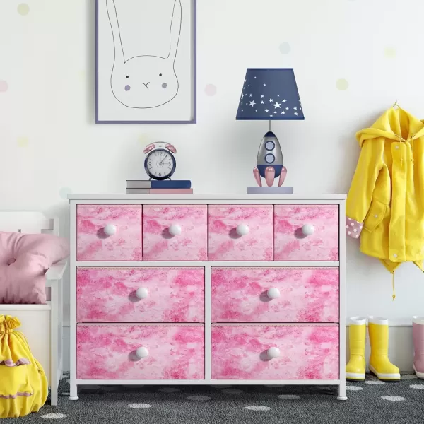 imageSorbus Fabric Dresser for Kids Bedroom  Chest of 8 Drawers Storage Tower Clothing Organizer for Closet for Playroom for Nursery Steel Frame Fabric Bins  Knob Handle Tiedye PurpleTiedye Pink