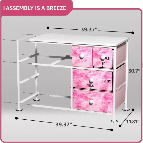 imageSorbus Fabric Dresser for Kids Bedroom  Chest of 8 Drawers Storage Tower Clothing Organizer for Closet for Playroom for Nursery Steel Frame Fabric Bins  Knob Handle Tiedye PurpleTiedye Pink