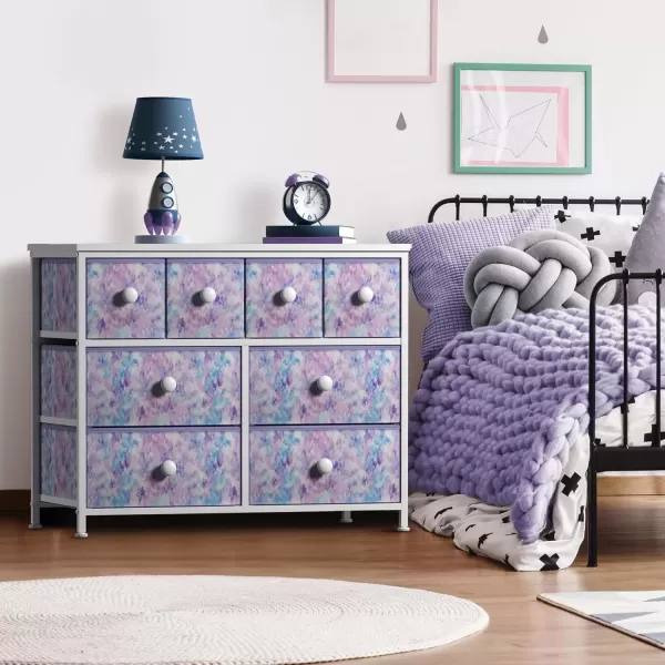 imageSorbus Fabric Dresser for Kids Bedroom  Chest of 8 Drawers Storage Tower Clothing Organizer for Closet for Playroom for Nursery Steel Frame Fabric Bins  Knob Handle Tiedye PurpleTiedye Purple