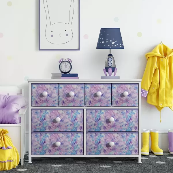 imageSorbus Fabric Dresser for Kids Bedroom  Chest of 8 Drawers Storage Tower Clothing Organizer for Closet for Playroom for Nursery Steel Frame Fabric Bins  Knob Handle Tiedye PurpleTiedye Purple