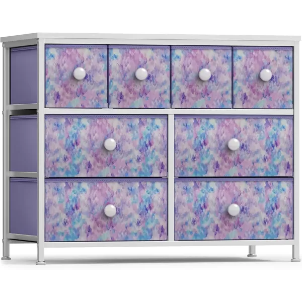 imageSorbus Fabric Dresser for Kids Bedroom  Chest of 8 Drawers Storage Tower Clothing Organizer for Closet for Playroom for Nursery Steel Frame Fabric Bins  Knob Handle Tiedye PurpleTiedye Purple