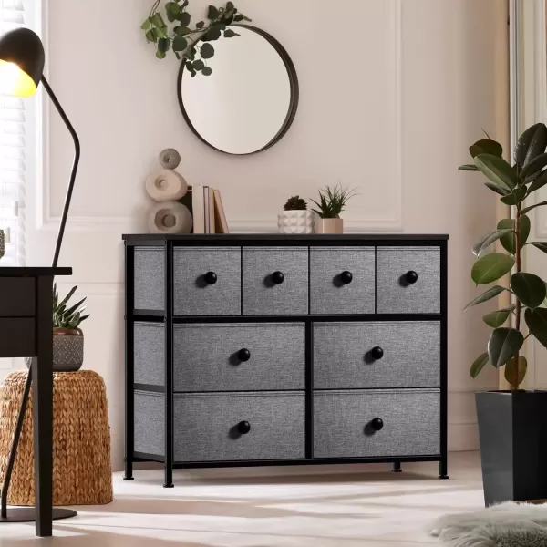 imageSorbus Fabric Dresser for Kids Bedroom  Chest of 8 Drawers Storage Tower Clothing Organizer for Closet for Playroom for Nursery Steel Frame Fabric Bins  Knob Handle Tiedye PurpleBlack