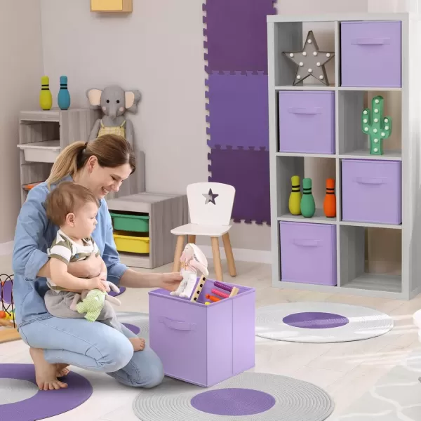 imageSorbus Fabric Storage Cubes  6 Foldable Storage Bins for Organizing Pantry Cubbies Toy Box  Clothes Storage ampamp Closet Organizer  13 Inch Collapsible Cube Baskets for Shelves with HandlePastel Purple