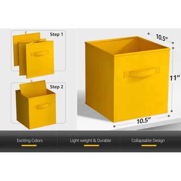 imageSorbus Fabric Storage Cubes  6 Foldable Storage Bins for Organizing Pantry Cubbies Toy Box  Clothes Storage ampamp Closet Organizer  13 Inch Collapsible Cube Baskets for Shelves with HandleDark Yellow