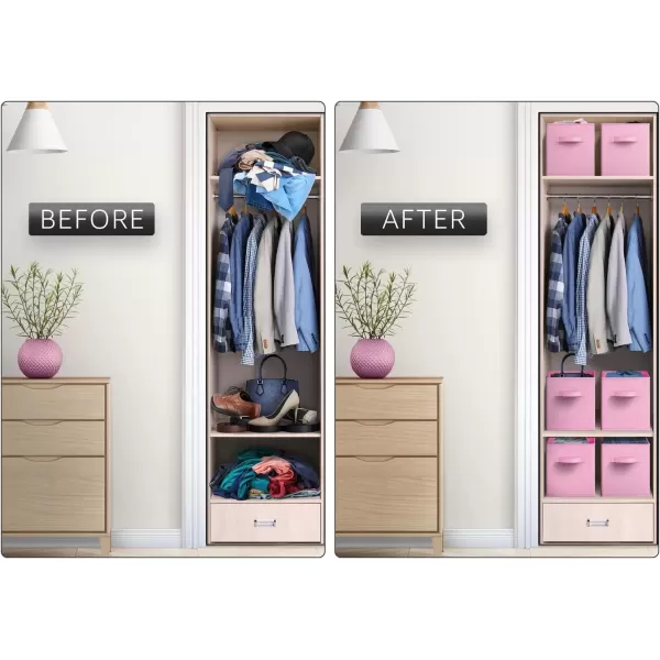 imageSorbus Fabric Storage Cubes  6 Foldable Storage Bins for Organizing Pantry Cubbies Toy Box  Clothes Storage ampamp Closet Organizer  13 Inch Collapsible Cube Baskets for Shelves with HandlePastel Pink