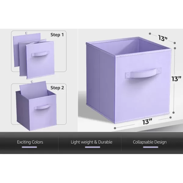 imageSorbus Fabric Storage Cubes  6 Foldable Storage Bins for Organizing Pantry Cubbies Toy Box  Clothes Storage ampamp Closet Organizer  13 Inch Collapsible Cube Baskets for Shelves with HandlePastel Purple