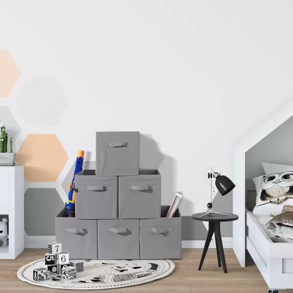imageSorbus Fabric Storage Cubes  6 Foldable Storage Bins for Organizing Pantry Cubbies Toy Box  Clothes Storage ampamp Closet Organizer  13 Inch Collapsible Cube Baskets for Shelves with HandleGray