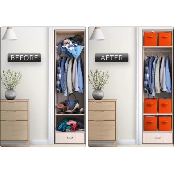 imageSorbus Fabric Storage Cubes  6 Foldable Storage Bins for Organizing Pantry Cubbies Toy Box  Clothes Storage ampamp Closet Organizer  13 Inch Collapsible Cube Baskets for Shelves with HandleOrange