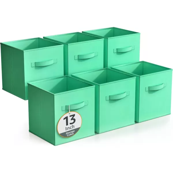 imageSorbus Fabric Storage Cubes  6 Foldable Storage Bins for Organizing Pantry Cubbies Toy Box  Clothes Storage ampamp Closet Organizer  13 Inch Collapsible Cube Baskets for Shelves with HandleTeal