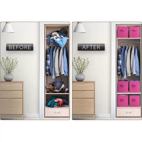 imageSorbus Fabric Storage Cubes  6 Foldable Storage Bins for Organizing Pantry Cubbies Toy Box  Clothes Storage ampamp Closet Organizer  13 Inch Collapsible Cube Baskets for Shelves with HandlePink
