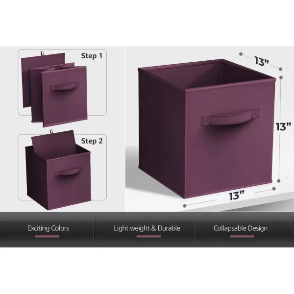 imageSorbus Fabric Storage Cubes  6 Foldable Storage Bins for Organizing Pantry Cubbies Toy Box  Clothes Storage ampamp Closet Organizer  13 Inch Collapsible Cube Baskets for Shelves with HandlePurple