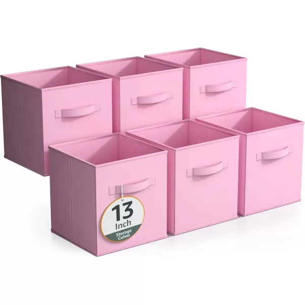 imageSorbus Fabric Storage Cubes  6 Foldable Storage Bins for Organizing Pantry Cubbies Toy Box  Clothes Storage ampamp Closet Organizer  13 Inch Collapsible Cube Baskets for Shelves with HandlePastel Pink