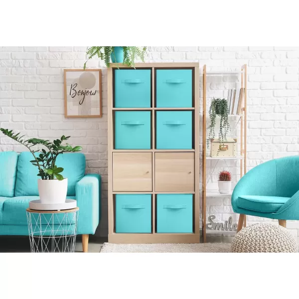 imageSorbus Fabric Storage Cubes  6 Foldable Storage Bins for Organizing Pantry Cubbies Toy Box  Clothes Storage ampamp Closet Organizer  13 Inch Collapsible Cube Baskets for Shelves with HandleAqua