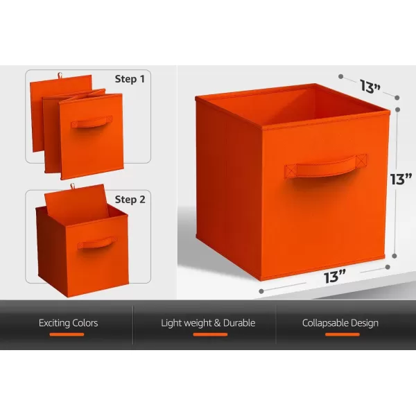 imageSorbus Fabric Storage Cubes  6 Foldable Storage Bins for Organizing Pantry Cubbies Toy Box  Clothes Storage ampamp Closet Organizer  13 Inch Collapsible Cube Baskets for Shelves with HandleOrange