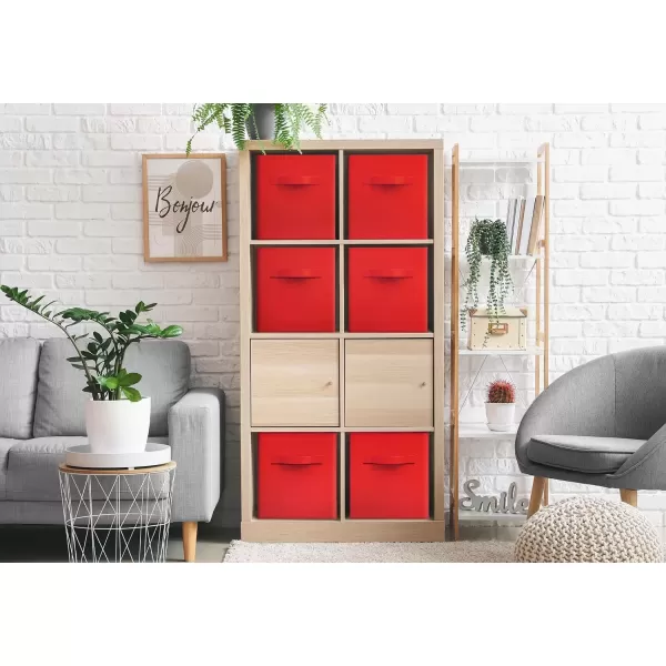 imageSorbus Fabric Storage Cubes  6 Foldable Storage Bins for Organizing Pantry Cubbies Toy Box  Clothes Storage ampamp Closet Organizer  13 Inch Collapsible Cube Baskets for Shelves with HandleRed