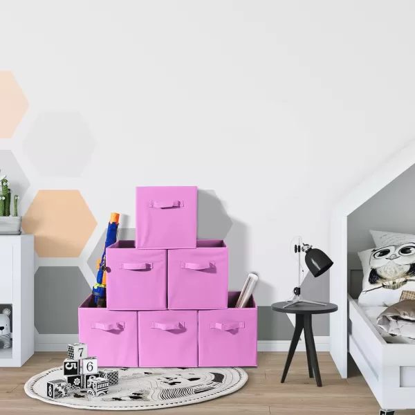imageSorbus Fabric Storage Cubes  6 Foldable Storage Bins for Organizing Pantry Cubbies Toy Box  Clothes Storage ampamp Closet Organizer  13 Inch Collapsible Cube Baskets for Shelves with HandlePastel Pink