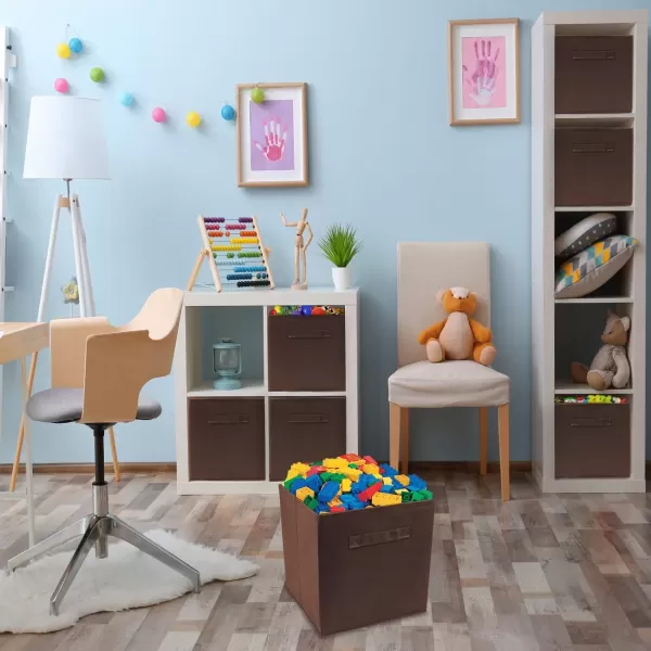 imageSorbus Fabric Storage Cubes  6 Foldable Storage Bins for Organizing Pantry Cubbies Toy Box  Clothes Storage ampamp Closet Organizer  13 Inch Collapsible Cube Baskets for Shelves with HandleChocolate