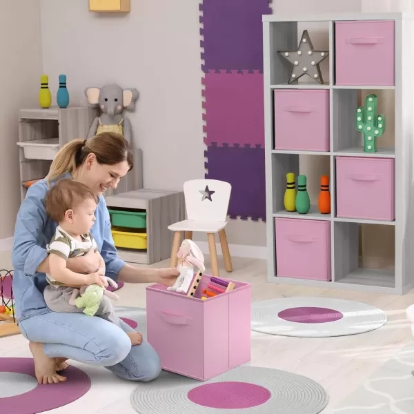 imageSorbus Fabric Storage Cubes  6 Foldable Storage Bins for Organizing Pantry Cubbies Toy Box  Clothes Storage ampamp Closet Organizer  13 Inch Collapsible Cube Baskets for Shelves with HandlePastel Pink