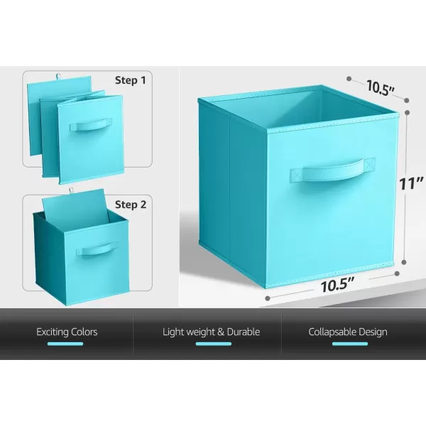 imageSorbus Fabric Storage Cubes  6 Foldable Storage Bins for Organizing Pantry Cubbies Toy Box  Clothes Storage ampamp Closet Organizer  13 Inch Collapsible Cube Baskets for Shelves with HandleAqua